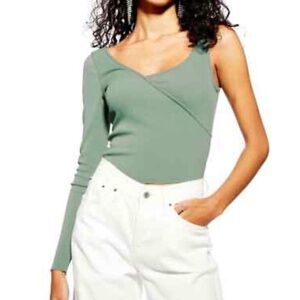 Topshop Asymmetrical Green Crop Top